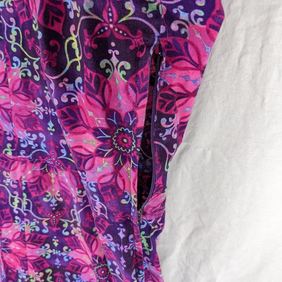 VINTAGE 70s Cotton Psychedelic Floral Mermaid Dress - Picture 3 of 6